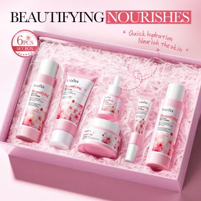 Y SADOER Six Piece Vegan Luxurious Sakura Niacinamide Beauty Nourishing Skincare Set Rejuvenating Moisturizing Face Cream Gift