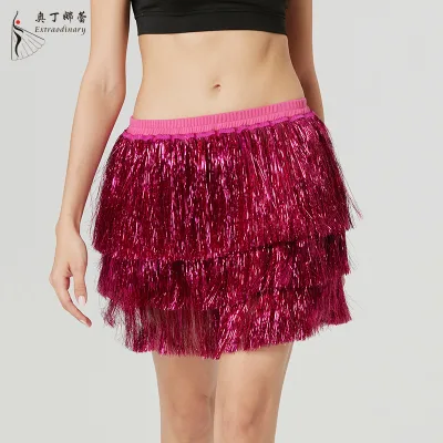 Music Festival Tinsel Fringe Skirt Sexy Dance Multilayer Concert Outfit Metallic Skirt