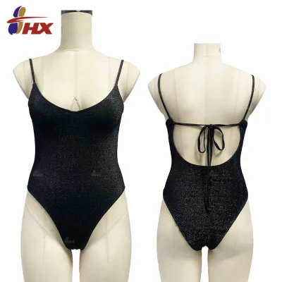 2025 Women's Shiny Bikini Custom Spandex/Nylon Swimwear with Push-Up Bra Solid Pattern Anti-UV Quick Dry Extreme Sexy