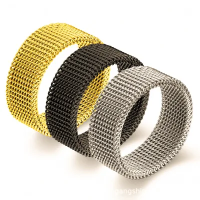 Titanium Jewelry 8MM No-fade High Quality Fashion Ring Three-color Cross Stainless Steel Mesh Ring for Men
