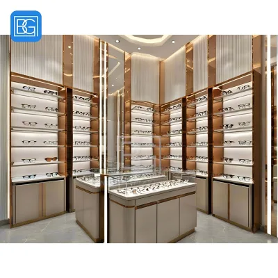 Contemporary Retail Shop Led Lighting Display Showcase Oem Manufacturer Optical Shop Fit Out