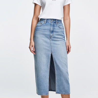 Can Be Customized Women's Stylish Denim MIDI Skirt with Elegant Pleated Tail