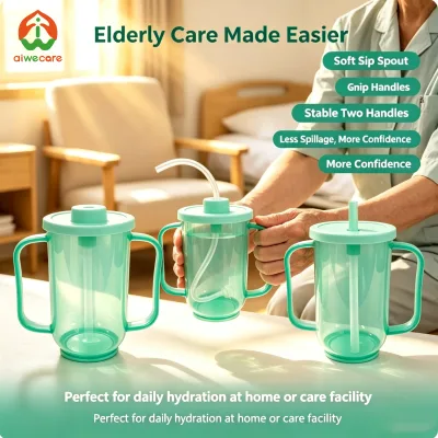 Dysphagia Drinking Cup 3 in 1 Set Stroke Parkinson's Bed Care Spill Proof Two Handle Sip Feeder Nursing