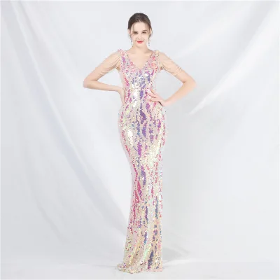 31660# 2024# Foreign Trade New Heavy Industry Beaded Long Beaded Dress Evening Dress