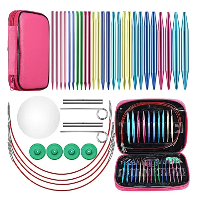 26 Pieces Aluminum Interchangeable Circular Knitting Needle Set,13 Size Interchangeable Crochet Needles for Knitting