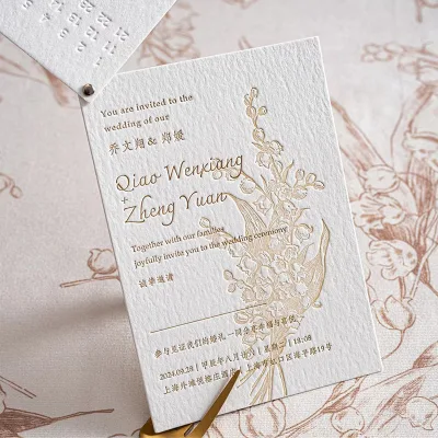 Wholesale High-End Custom Cotton Paper Letterpress Wedding Invitation Cards, Luxury Gravure Printing Greeting Cards