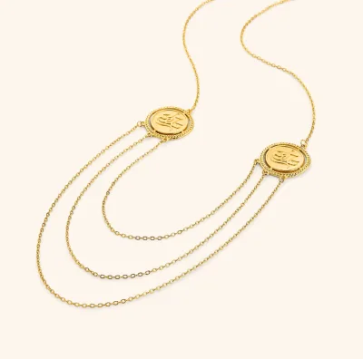 Inspire Jewelry Stainless Steel Salam  Peace Layered Token Necklace