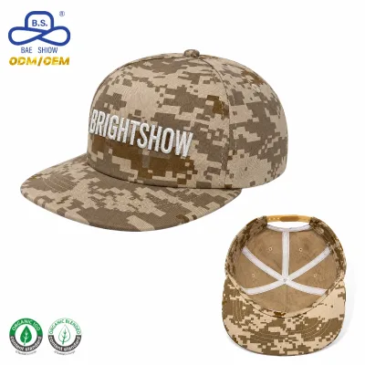 OEM ODM Custom Digital Camo Printing Flat Brim Puff Letter Embroidery Snapback Caps Branded OEM Factory