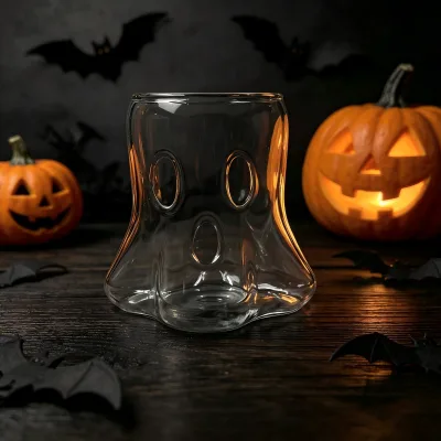 High-borosilicate Glass Cup Handle Creative Ghost-face Design Instagram-style Coffee Mug Halloween/Holiday Party Use Glass