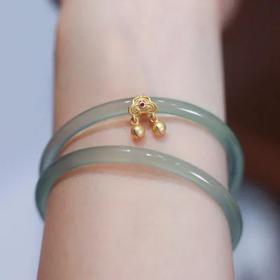 Natural Jade Women Thin Strip Jingle Bangles Chinese Ancient Style Bracelets Amethyst GUANTANG Anniversary 18cm Jewelry
