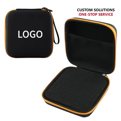 EVA Storage Case Mini Square Customizable Black & Orange Portable Shockproof Organizer with DIY Grid Foam & Mesh Pocket Factory