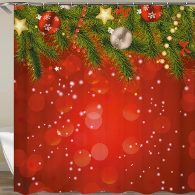 Hot Selling Cute Christmas Holiday Red Polyester Shower Curtain for Kids Festive Season Curtain for Kids