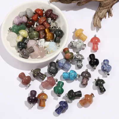 Hot Selling Natural Crystal Mushroom Pendant Spiritual Healing Energy Handmade Jade Mini Mushroom Necklace for Women