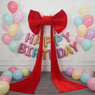 Huge and Long 120cm Pure Red High Quality Fabric Bow Knot with Long Tail for Birthday Party Wall Decoration Supplies