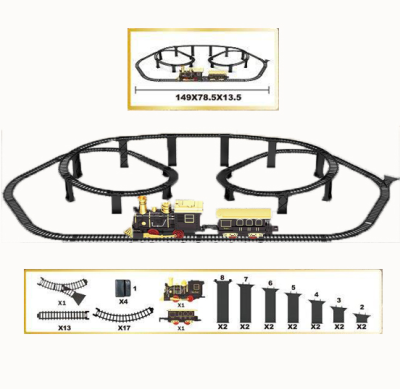 Classical Railway Train Slot Toys Locomotive Retro Train with Light Music Battery Operated Railway Play Set