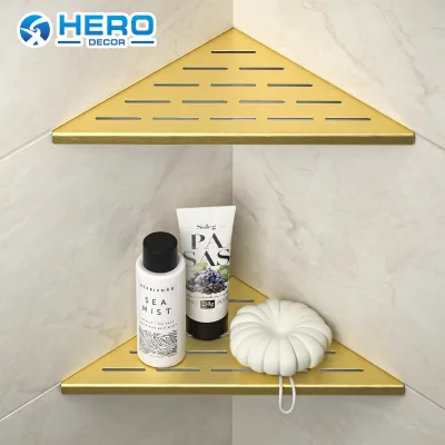 HERO Free Sample Gold Modern Corner Bathroom Wall Mount Brushed Stainless Steel Shower Shelves for Hotel Use
