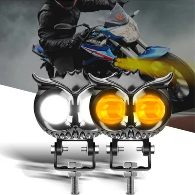 32W Motorcycle Spotlights Led 3200lm Yellow White Owl Four Mode Strobe 8-85V Motorcycle Lamp Universal Moto Headlight Spotlights
