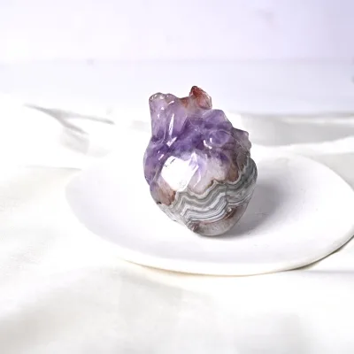 Wholesale Natural Crystal Heart Carving Crystal Amethyst Agate  Human Anatomical Heart Model Collection for Home Decoration