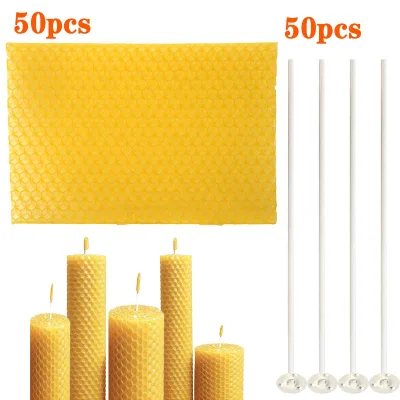 50pcs Beeswax Sheets Honeycomb Shaped peak Wax Sheet, Handmade Candle Material Including Inner Core