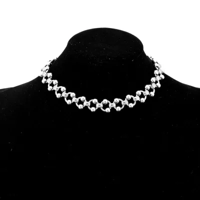 Punk Hollow Beaded Choker Necklace Stainless Steel Silver Tone Chunky Chain Neck Collar Hip Hop Gothic Short Necklace Party1253