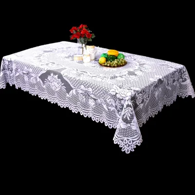 New Flower Home Decor Lace Wedding Tablecloth for Topper in Holiday Party 60 X90 Inch