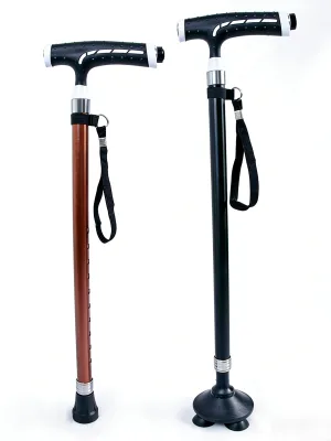 Aluminum Alloy Wood Telescopic Cane Crutch Elderly Lightweight Walking Hiking Trekking Non-Slip Tips Adjustable Length 70-97cm