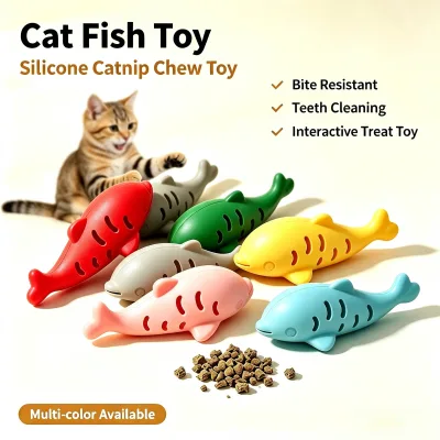 Silicone Fish Cat Toy, Catnip Chew Treat Dispensing Toy, Bite Resistant Teeth Cleaning Interactive Kitten Toy