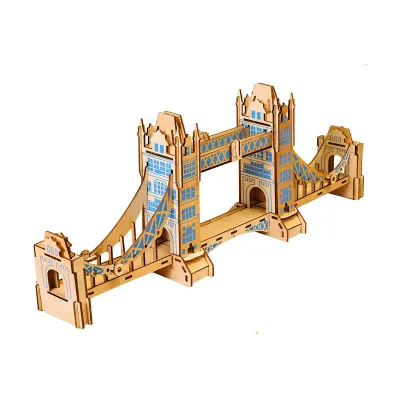 Puzzled 3D Wooden London Bridge Construction Model Kit Princess Castle Educational DIY Wood Toy Dutch Windmill Jigsaw Puzzle