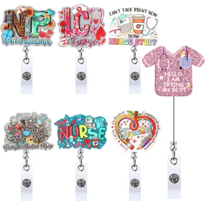 Nurse Badge Reels with Acrylic Glitter Retractable ID Clip Christmas Gifts for Nurses Doctors Students Hospital Staff