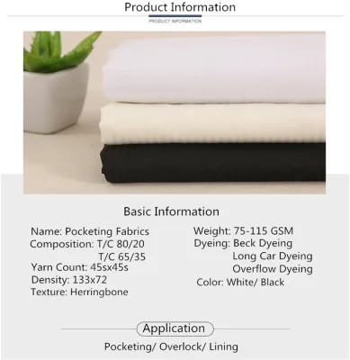 Factory Supplier Cheap 100% Cotton 20 20 60 60 63 Woven Grey Fabric for Lining Pocket Cloth