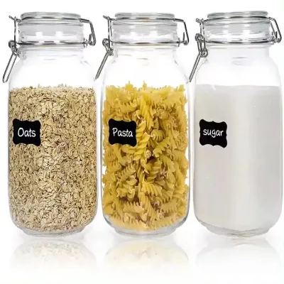 Modern 3L Airtight Glass Canister Storage Jar Set for Food Condiments Beverages School & Wedding Use with Lids