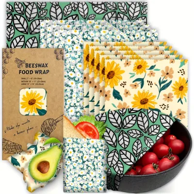 Natural Fresh-Keeping Food-grade Beeswax Cloth 9-Piece Set Cute Design Dishwasher Safe Multi-Size for Home Kitchen Use Food