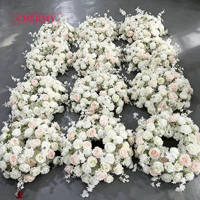 60CM Silk Artificial Flower Candle Wreath White Champagne Mixed Roses Floral Ring For Banquet Dining Table Candle Holder Decor
