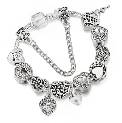 Silver Charms Bracelets Friendship Heart Ladies Bracelet Gift
