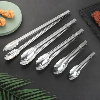 410 Stainless Steel Plum-Blossom Multi-Function Clamp Tongs for Outdoor Barbecue Charcoal Use Frying Fish Grilling Meat Bread