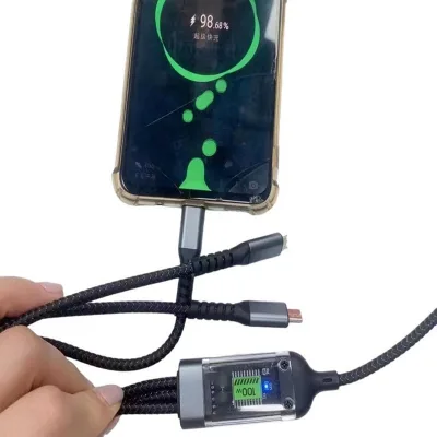 New 3 in 1 Nylon Braid Quick Charge Mobile Phone Usb Cables Fast  3A Fast Charging Cable with LED