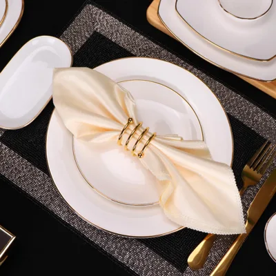 Champagne Color Embossed Polyester Napkin Wedding Dinning Table Decor Satin Cloth Napkin Hotel Restaurant Home Fabric Napkin