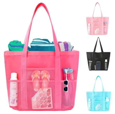 Portable Beach Bag Foldable Mesh Beach Bag Fitness Swimming Large Capacity Portable Storage Bag
