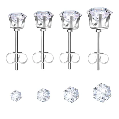 Crown Zircon Stud Earrings For Women Six Prong AA Crystal Earrings Gift Card Packaging Stainless Steel Post