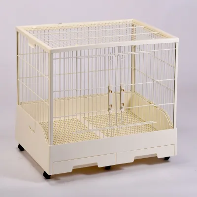 Large Classic Rectangle White Portable Folding Rabbit Pet Cage Plastic Tray Easy-to-Assemble Iron Frame Anti-Spray Button