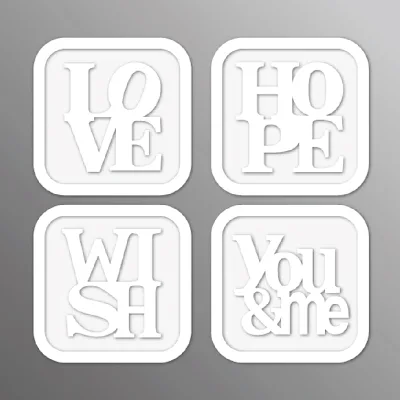 White Square Coasters Love Hope Wish You & Me Artistic Sculpture Wedding Decoration Gift