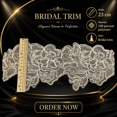 White Floral Eyelash Lace Trim 23cm Chantilly Lace Fabric Scalloped Edging for Wedding Dress Sewing