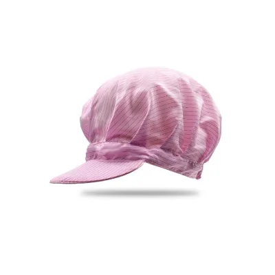 Unisex Dustless Lint-Free Pink 5mm Stripe Polyester ESD Washable Class 10-10000 Cleanroom Working Adjustable Head Cap