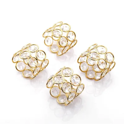 Handcrafted, Sparkling, and Elegant Silver and Gold Crystal Bead Napkin Rings for Wedding Party Table Decoration