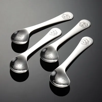 304 Stainless Steel Baby Eating Elbow Training Spoon Cartoon Pattern Creative Baby Practice Spoon