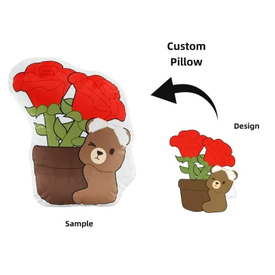 Fashion New Valentine Gift Plush Red Rose Pillow Cushion Cute Stuffed Soft Plush Flower Shaped Pillow