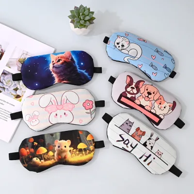 Customized Sleep Eye Mask With Bear Rabbit Cute Animal Print for Sleeping Colorful Comfortable Sleep Eye Mask OEM