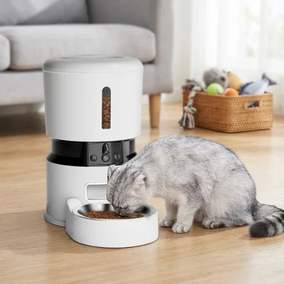 4L Smart Automatic Pet Feeder Model V68 for Dogs & Cats Dual Cameras Wi-Fi Smartphone Control Black & White