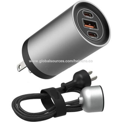 New Round Desktop 65W GaN Fast Charger with 1A2C ports with removable AC Cable for Laptop, Mobile Phone, Tablet