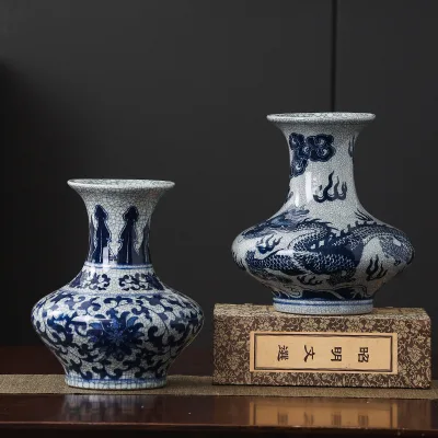 Ice crack blue and white ceramic vase can make hole in middle small home decoration ornaments